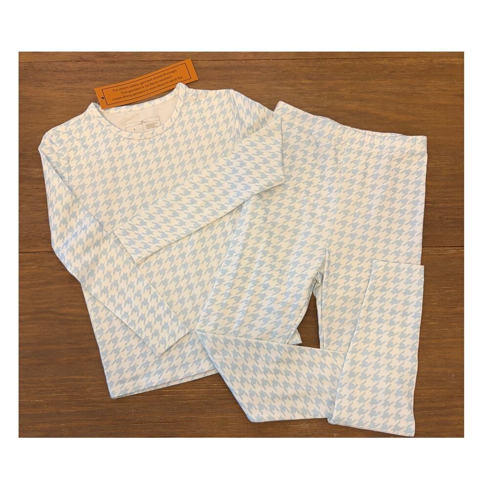 Kuddly Kids Bamboo Pajama Set Blue White Houndstooth Size 5 Two Piece Lounge Set